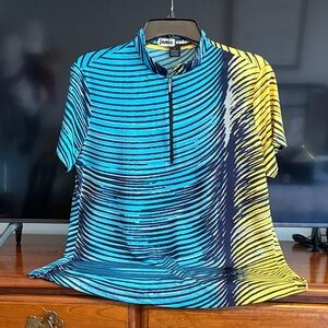 Jamie Sadock. Large. EUC. Blue and Yellow Striped Half-Zip Top. ⛳️🌞